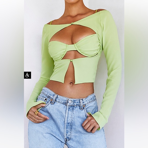 Mistress Rocks. 'JUBILANT'
Lime Cropped Top With Bralette - Picture 4 of 9